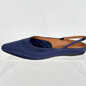 STAUD Size 39 US‎ 9 Navy Blue Satin Slingback Pointed Toe Flats Janine Portugal